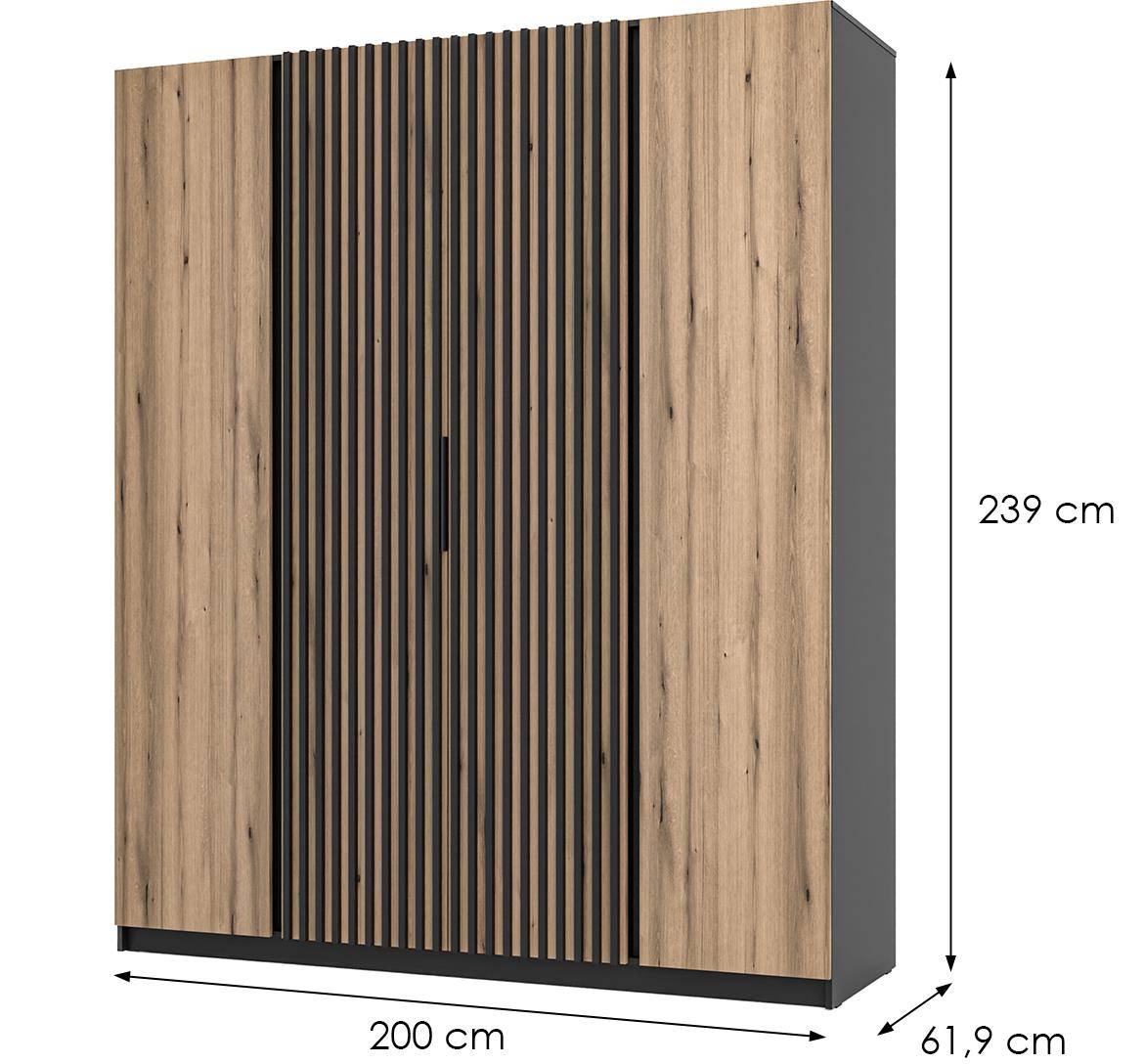 Kaja BL/EV-BL 2F 2LAM ormar 4 vrata 200x62x239 cm hrast/crni