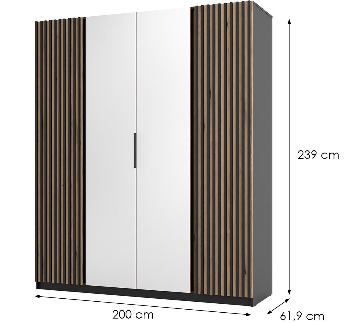 Kaja BL/EV-BL 2LAM 2 ormar 4 vrata/ogledalo 200x62x239 cm crni