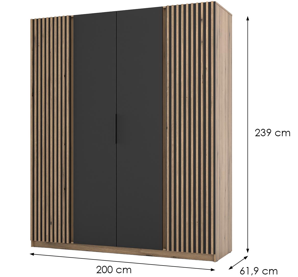 Kaja EV/BL-EV 2LAM 2F ormar 4 vrata 200x62x239 cm crni/hrast