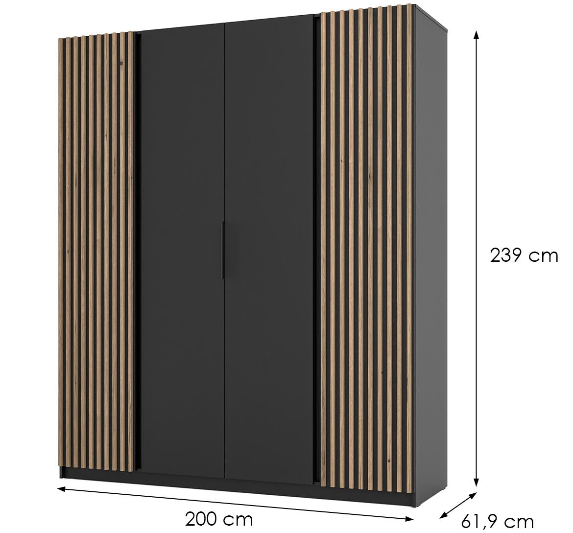 Kaja BL/BL-EV 2LAM 2F ormar 4 vrata 200x62x239 cm crni