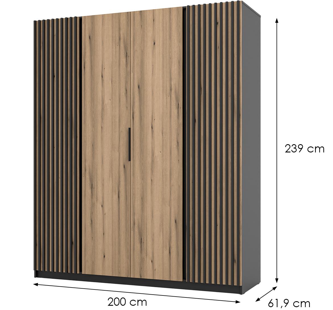 Kaja BL/EV-BL 2LAM 2F ormar 4 vrata 200x62x239 cm hrast/crni