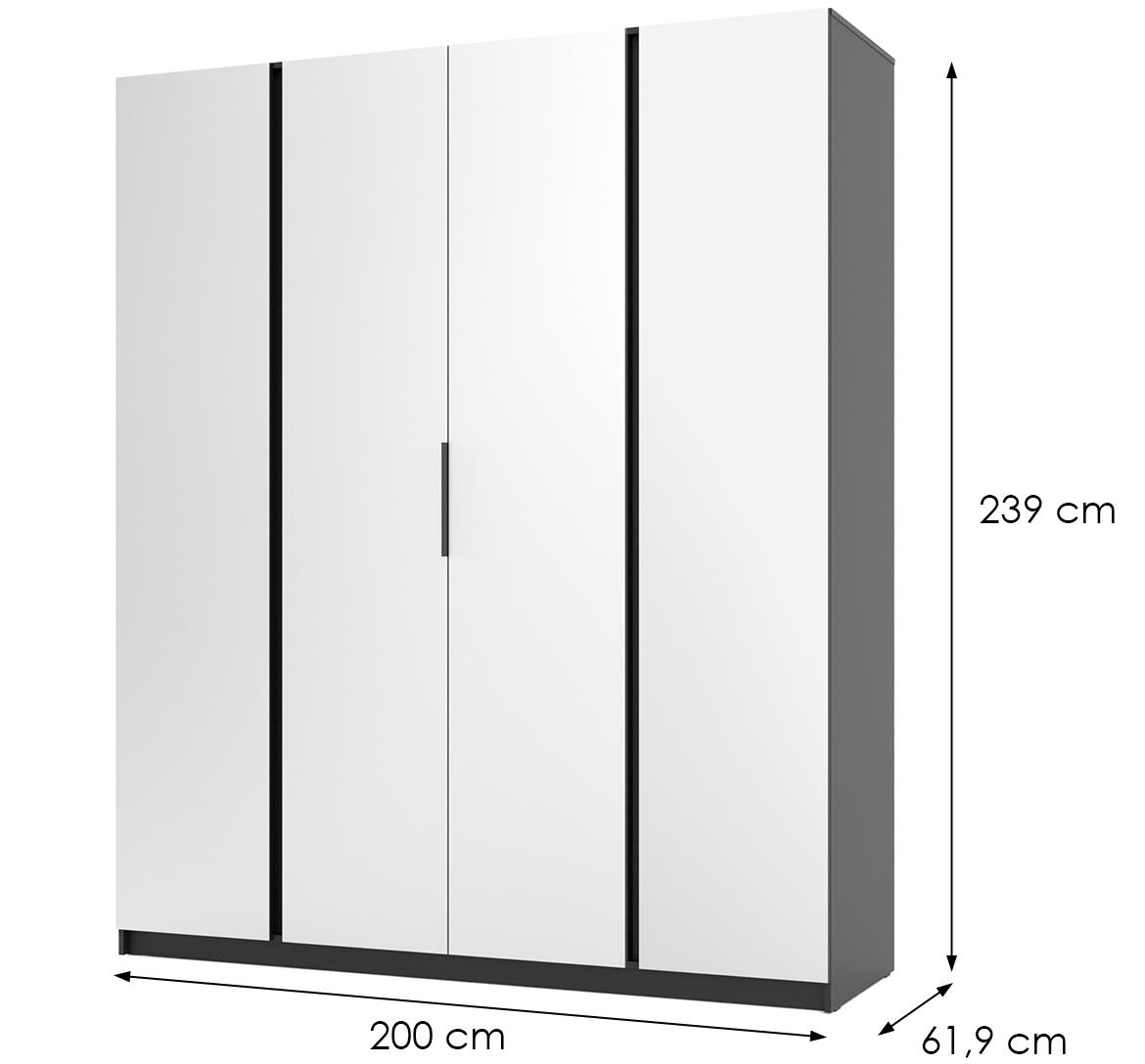 Kaja BL/BL 4 ormar 4 vrata/ogledalo 200x62x239 cm crni