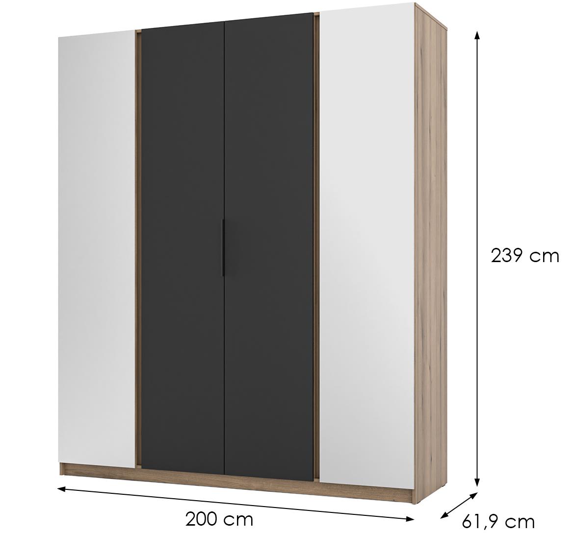 Kaja EV/BL 2 2F ormar 4 vrata/ogledalo 200x62x239 cm crni/hrast