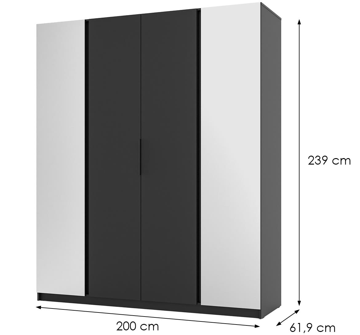 Kaja BL/BL 2 2F ormar 4 vrata/ogledalo 200x62x239 cm crni