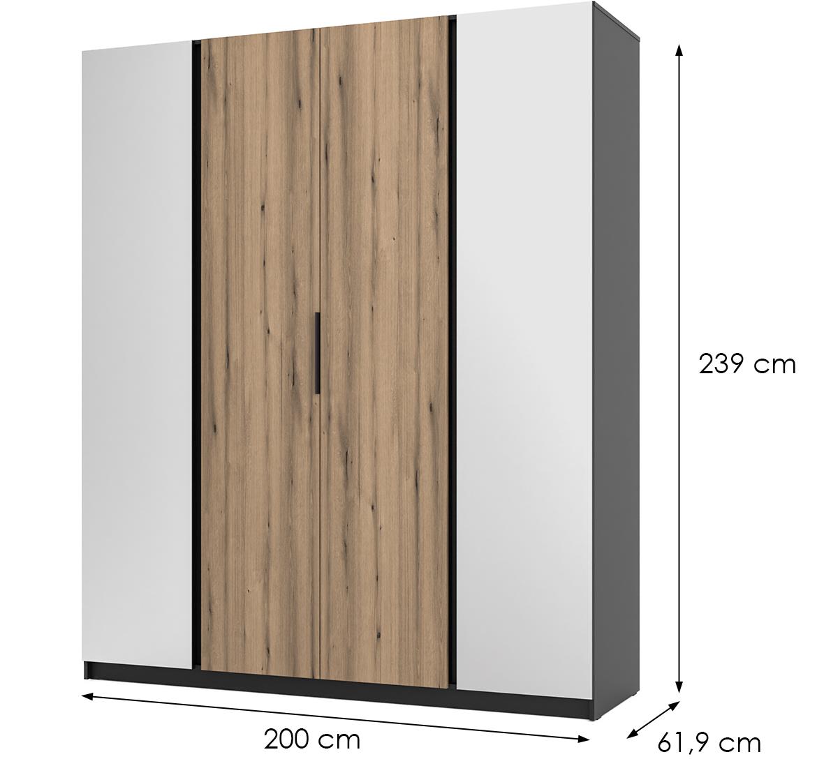 Kaja BL/EV 2 2F ormar 4 vrata/ogledalo 200x62x239 cm hrast/crni