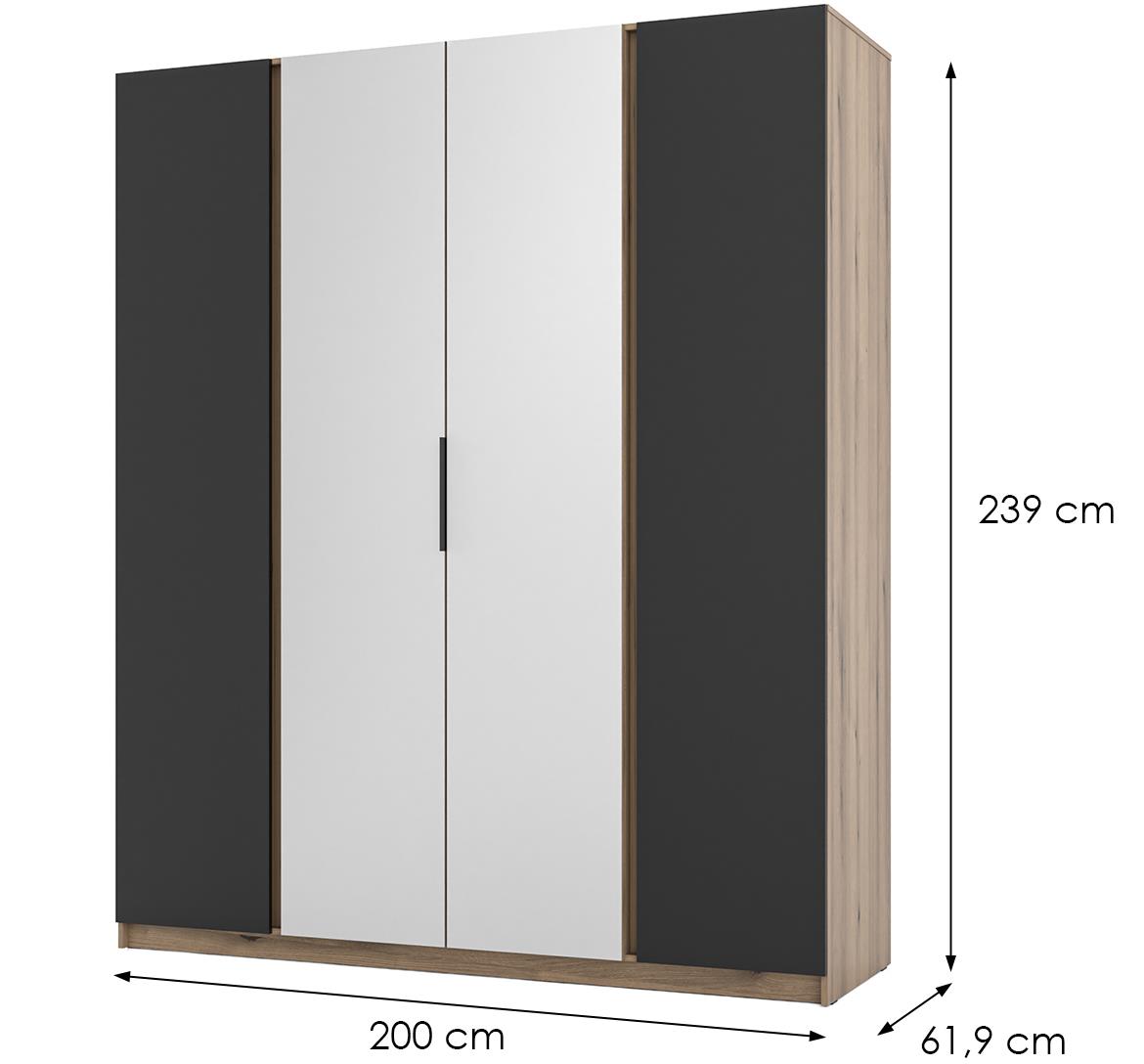 Kaja EV/BL 2F 2 ormar 4 vrata/ogledalo 200x62x239 cm crni/hrast