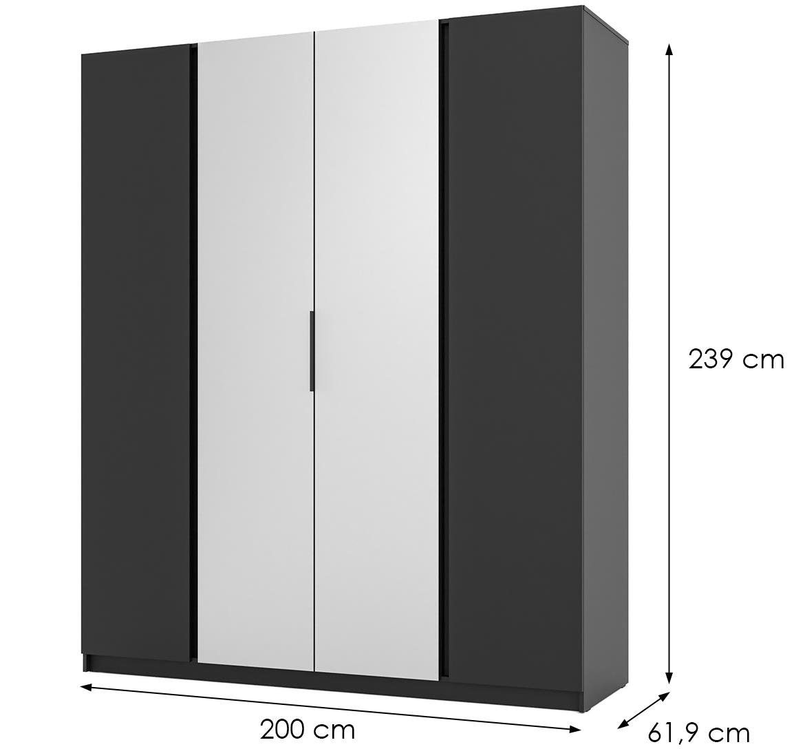 Kaja BL/BL 2F 2 ormar 4 vrata/ogledalo 200x62x239 cm crni