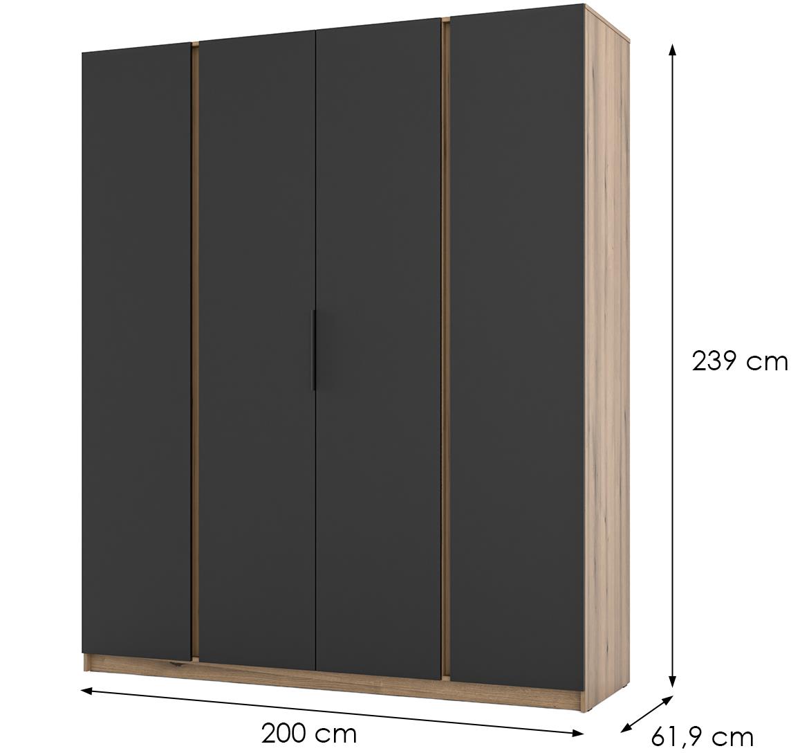 Kaja EV/BL 4F ormar 4 vrata 200x62x239 cm crni/hrast