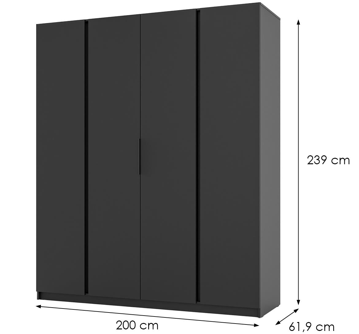 Kaja BL/BL 4F ormar 4 vrata 200x62x239 cm crni