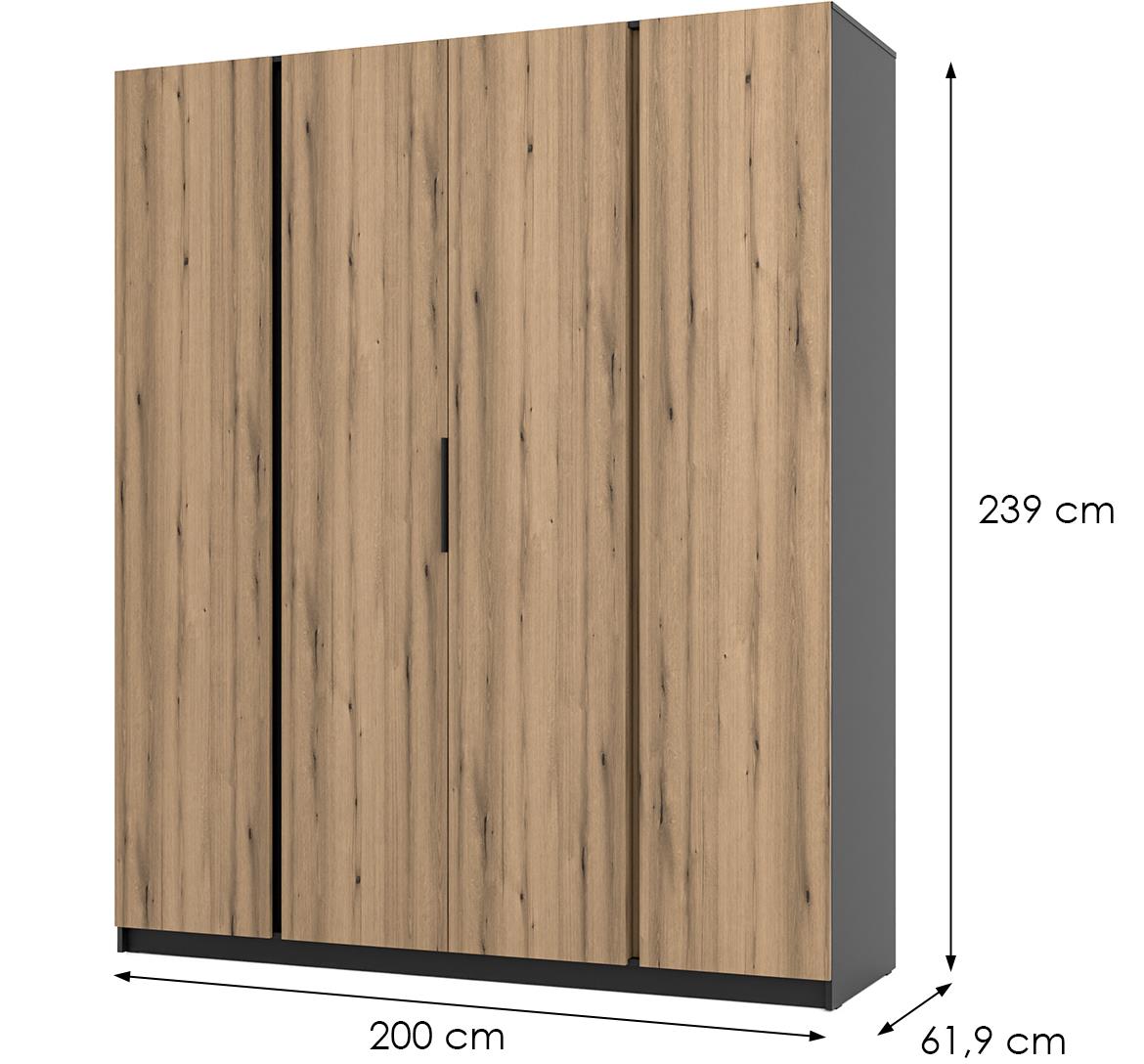 Kaja BL/EV 4F ormara 4 vrata 200x62x239 cm hrast/crni