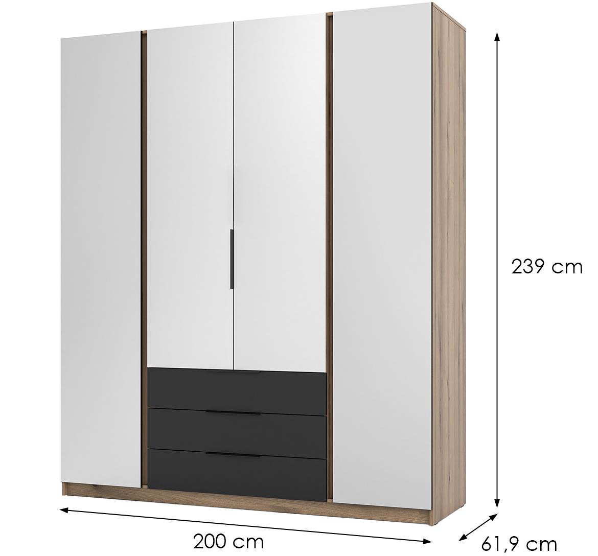 Kaja EV/BL 4 ormar 4 vrata/ogledalo 200x62x239 cm crni/hrast