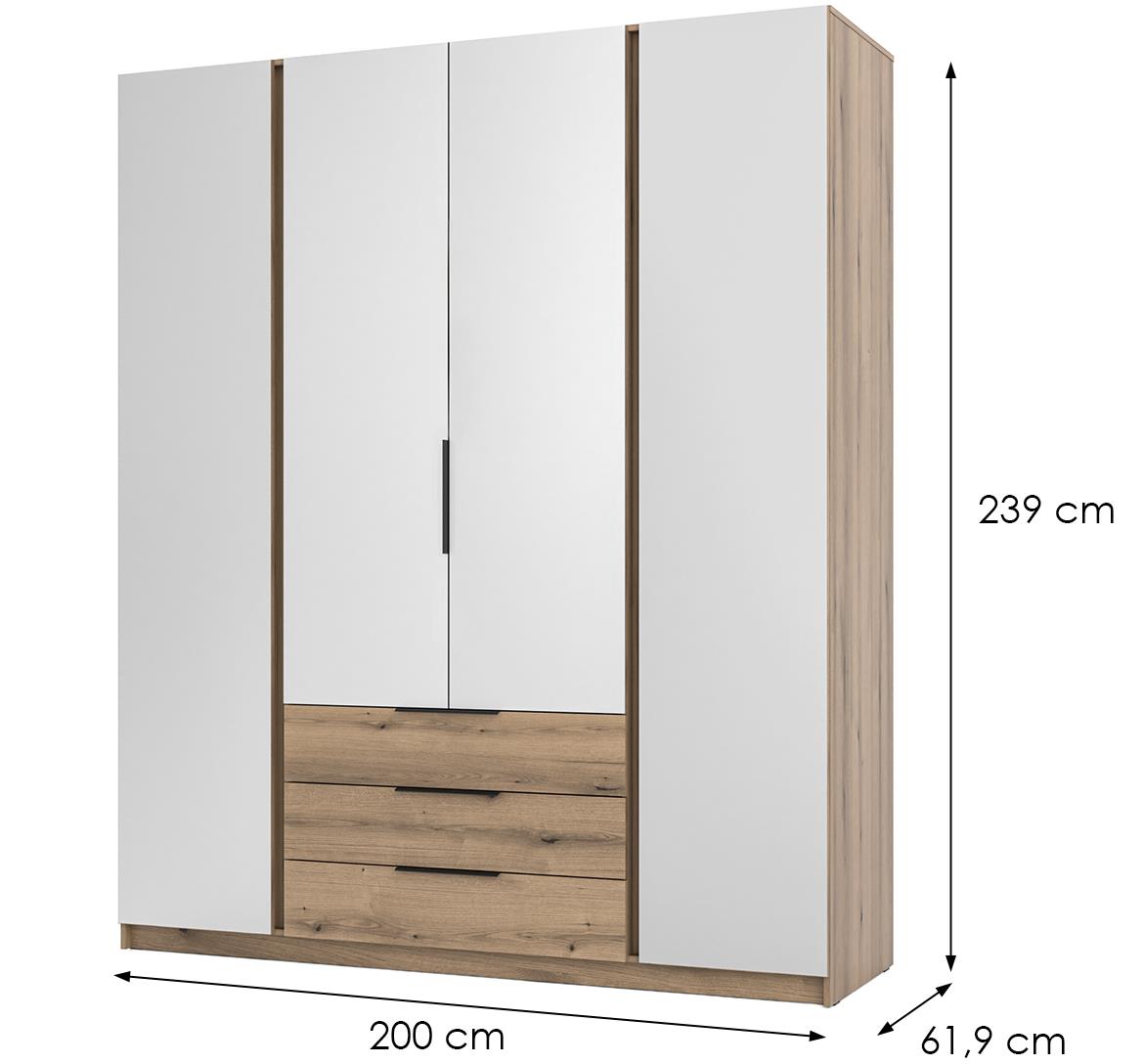 Kaja EV/EV 4 ormar 4 vrata/ogledalo+3 fioke 200x62x239 cm hrast