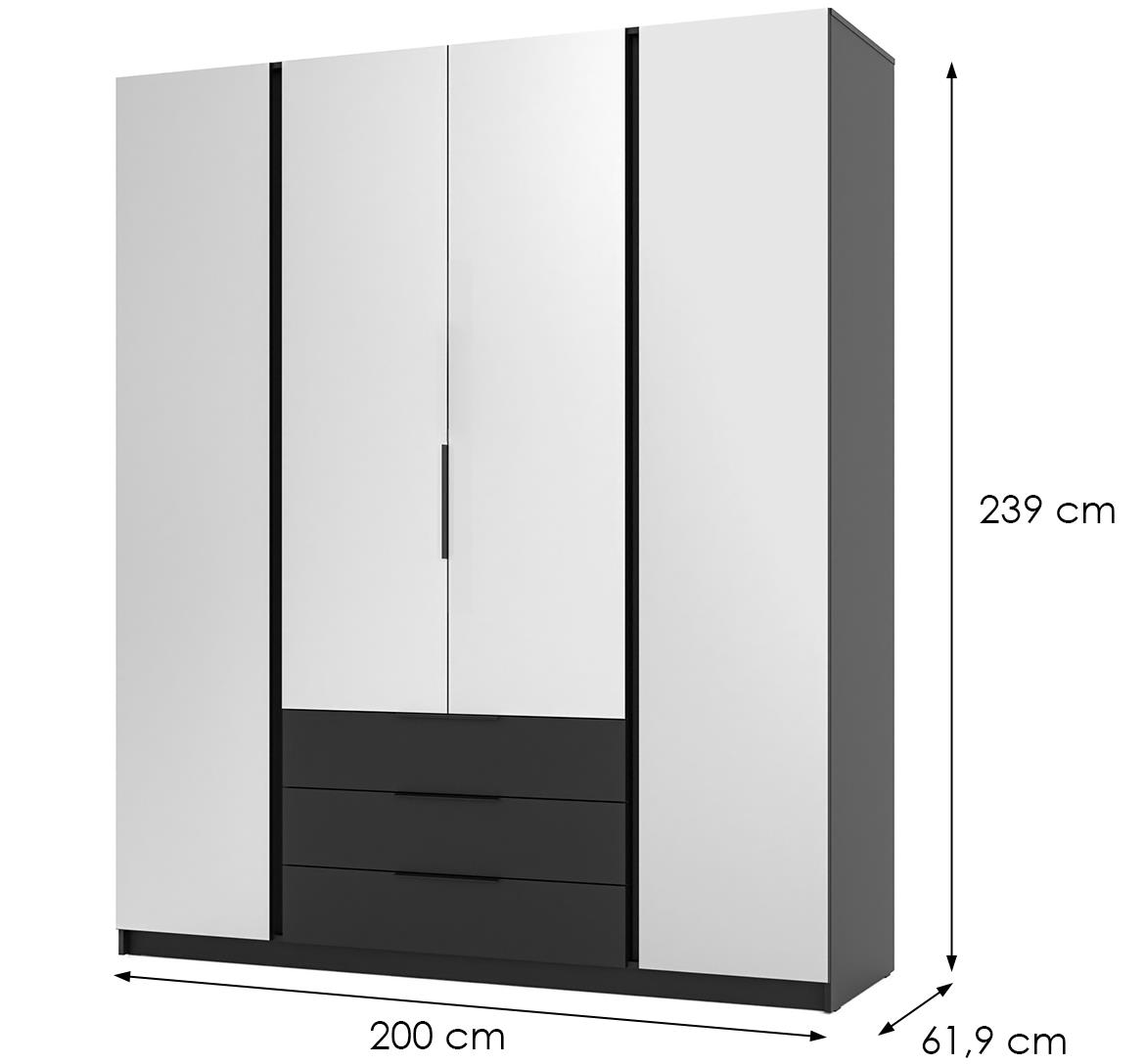 Kaja BL/BL 4 ormar 4 vrata/ogledalo+3 fioke 200x62x239 cm crni