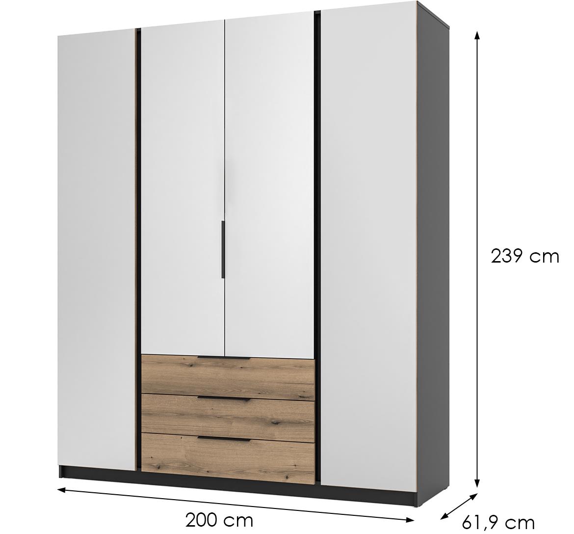 Kaja BL/EV 4 ormar 4 vrata/ogledalo+3 fioke 200x62x239 cm hrast/crni