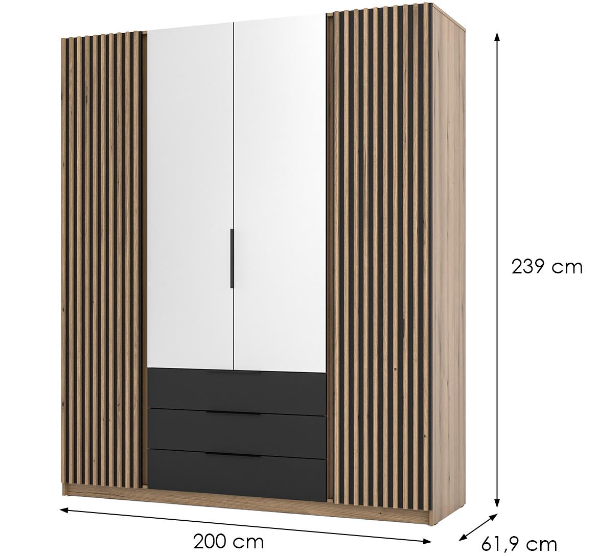 Kaja EV/BL-EV 2LAM ormar 4 vrata/ogledalo+3 fioke 200x62x239 cm crni/hrast