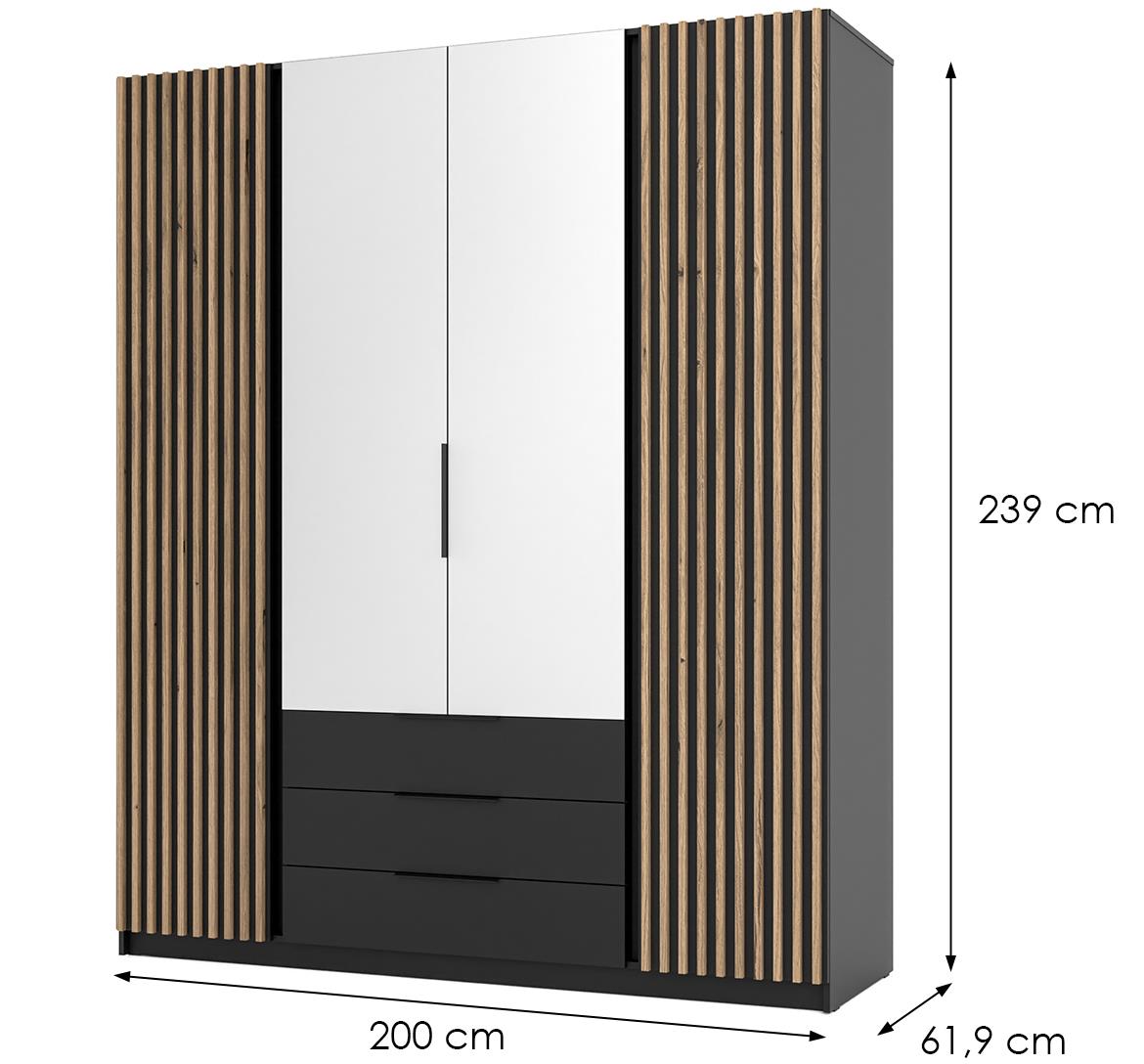 Kaja BL/BL-EV 2LAM ormar 4 vrata/ogledalo+3 fioke 200x62x239 cm crni