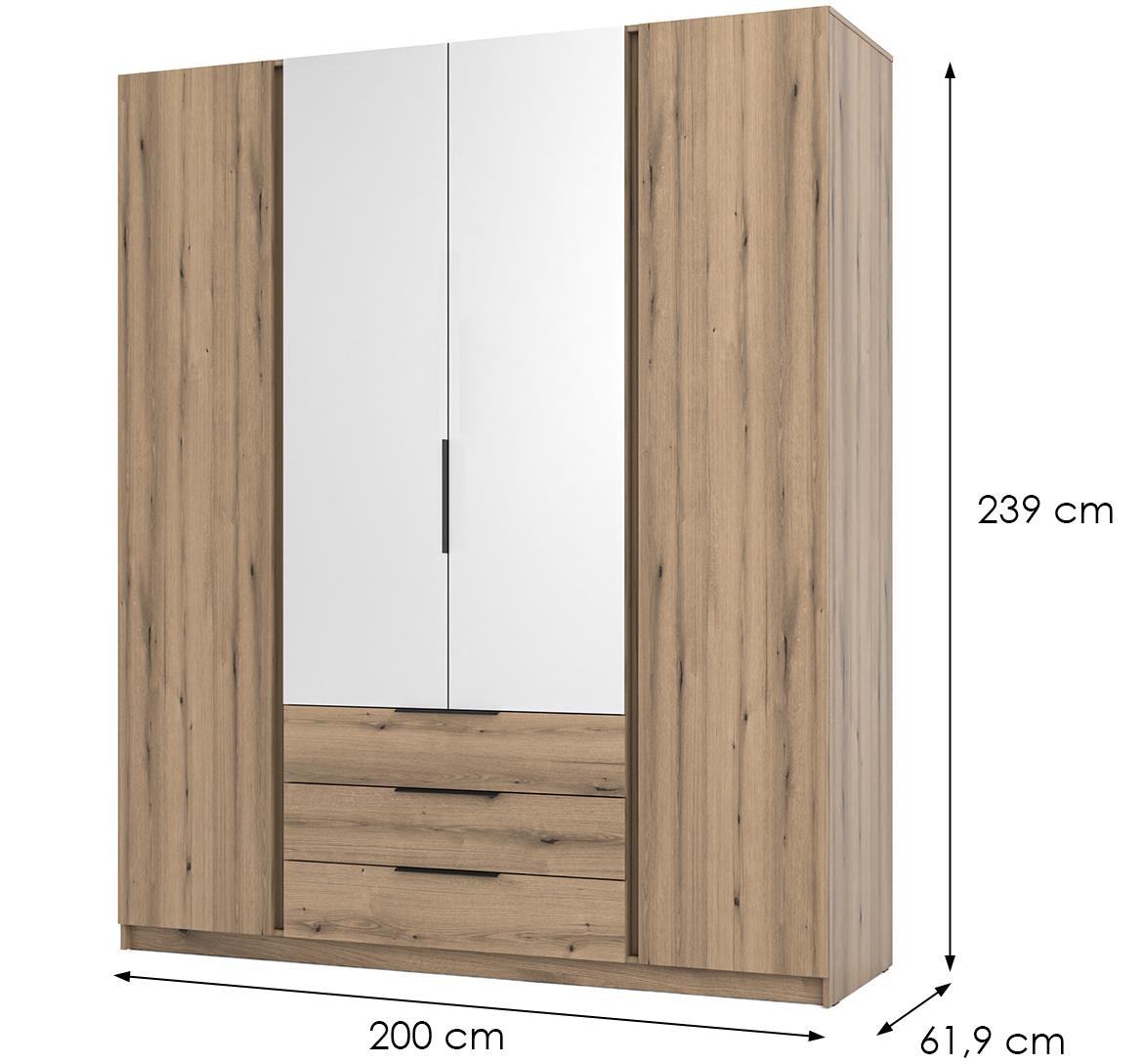 Kaja EV/EV 2F ormar 4 vrata/ogledalo+3 fioke 200x62x239 cm hrast