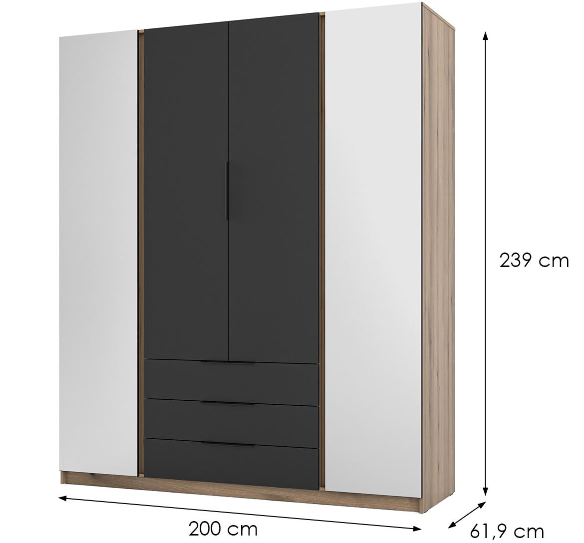 Kaja EV/BL 2 ormar 4 vrata/ogledalo+3 fioke 200x62x239 cm crni/hrast