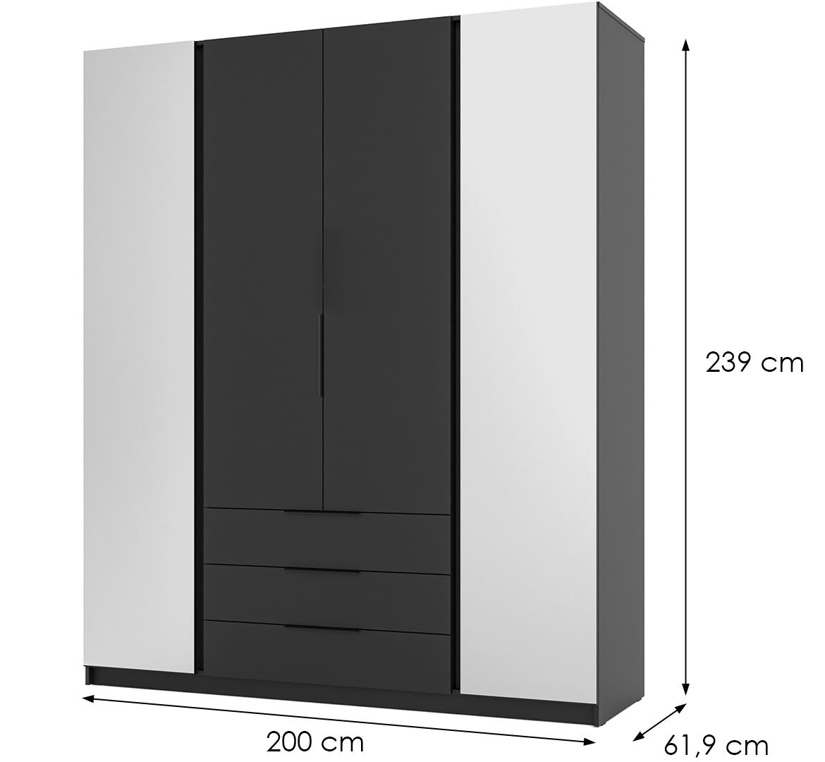 Kaja BL/BL 2 ormar 4 vrata/ogledalo+3 fioke 200x60x239 cm crni