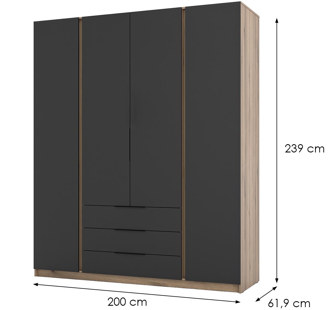 Kaja EV/BL ormar 4 vrata+3 fioke 200x62x239 cm crni/hrast