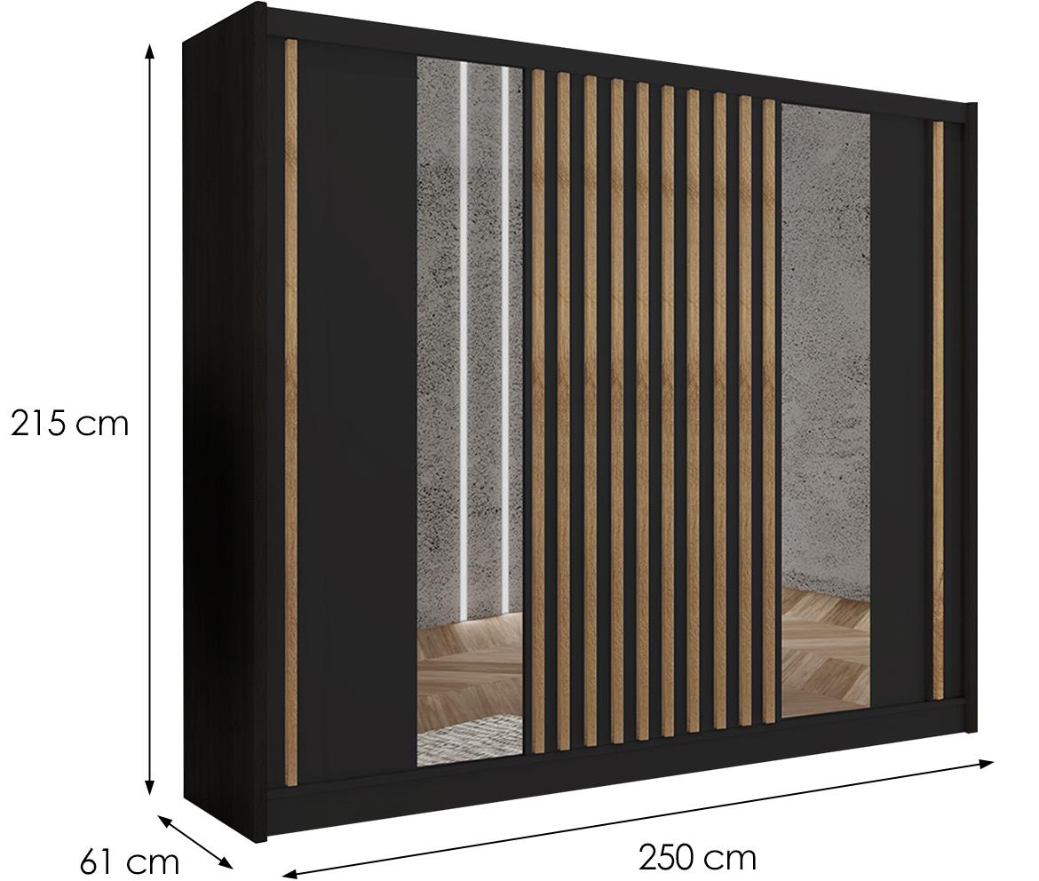 Ladder 250 klizni ormar 3 vrata/ogledalo 250x61x215 cm crni