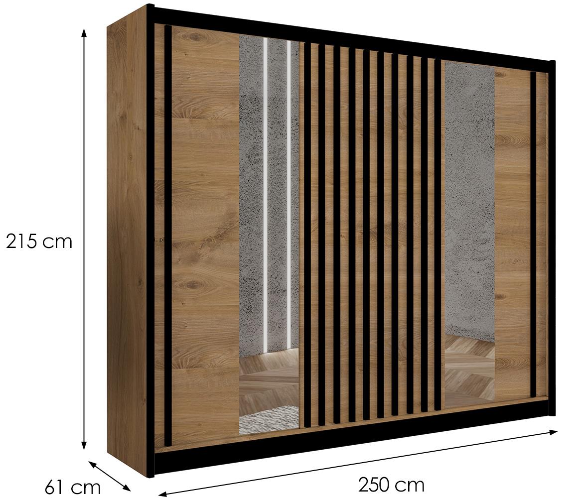 Ladder 250 klizni ormar 3 vrata/ogledalo 250x61x215 cm natur (artisan hrast)