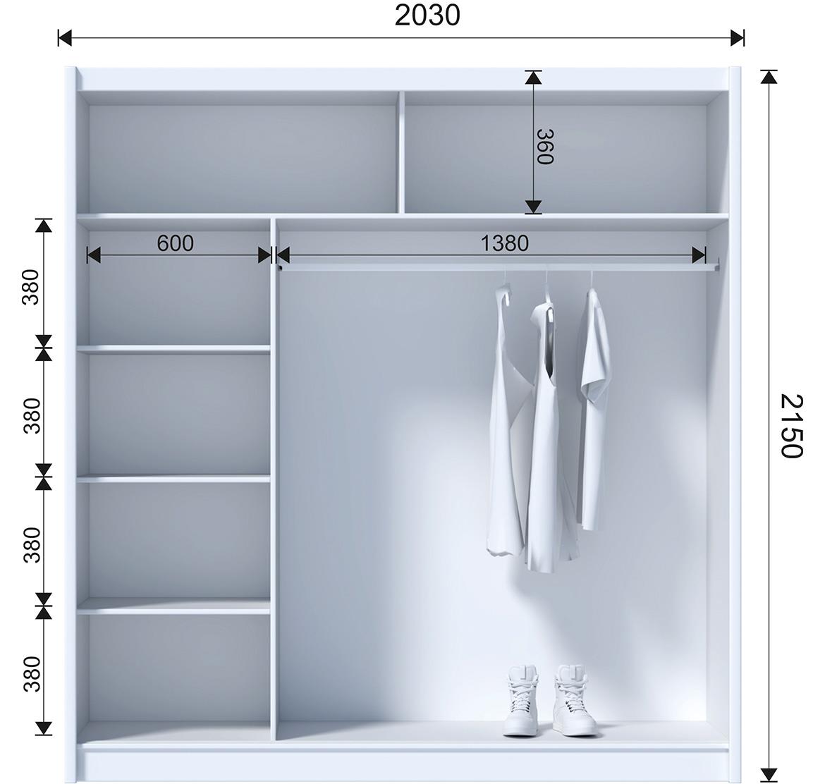 Ladder 203 klizni ormar 2 vrata/ogledalo 203x61x215 cm natur (artisan hrast)