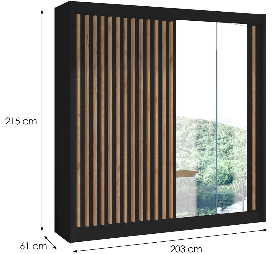 Ladder 203 klizni ormar 2 vrata/ogledalo 203x61x215 cm crni