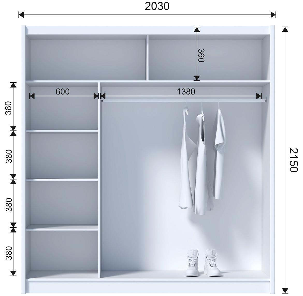 Ladder 203 klizni ormar 2 vrata/ogledalo 203x61x215 cm crni