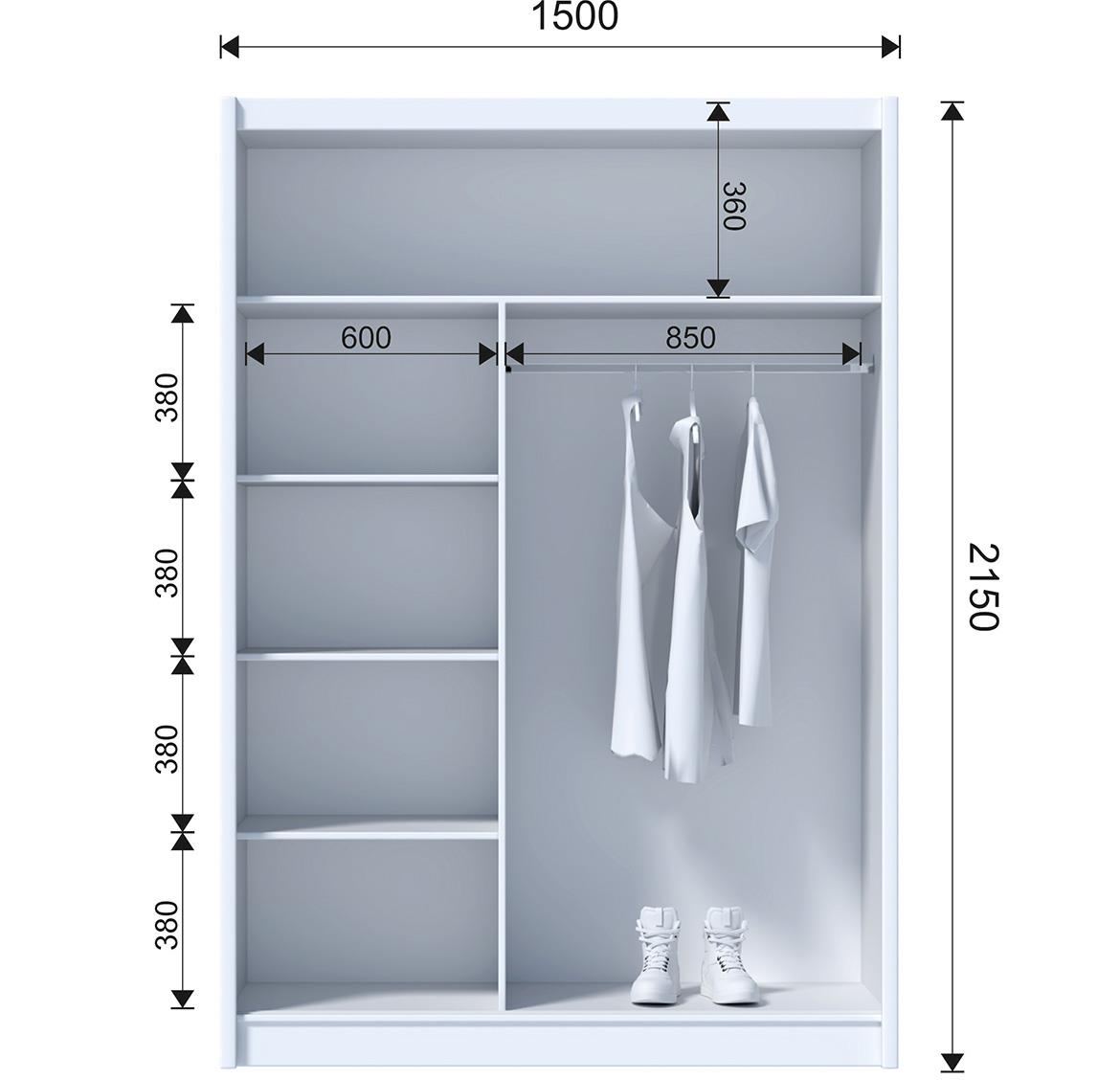 Ladder 150 klizni ormar 2 vrata/ogledalo 150x61x215 cm beli