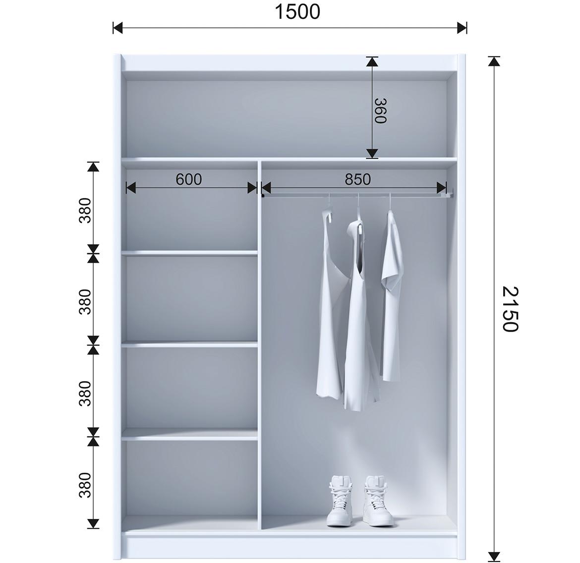 Ladder 150 klizni ormar 2 vrata/ogledalo 150x61x215 cm crni