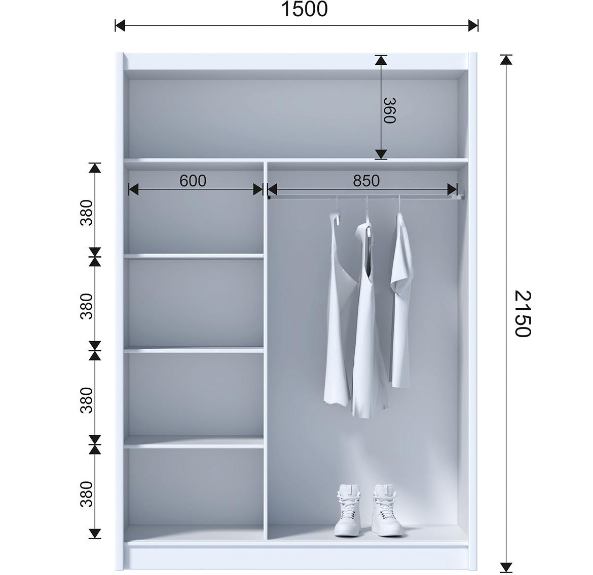 Solo 150 klizni ormar 2 vrata/ogledalo 150x61x215 cm beli