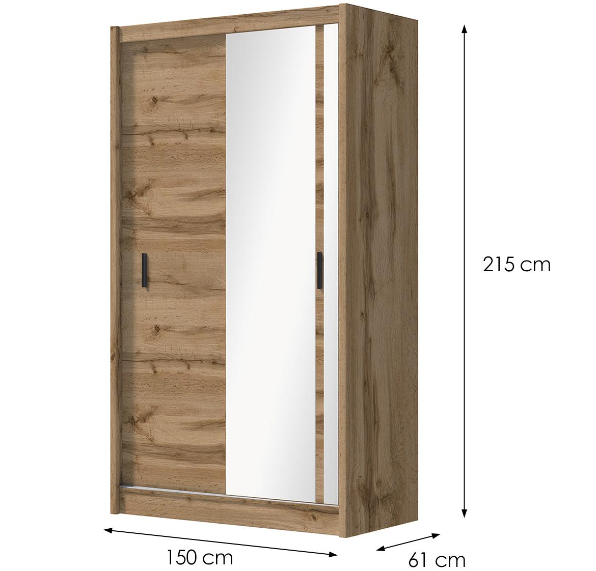 Solo 150 klizni ormar 2 vrata/ogledalo 150x61x215 cm natur (wotan hrast)