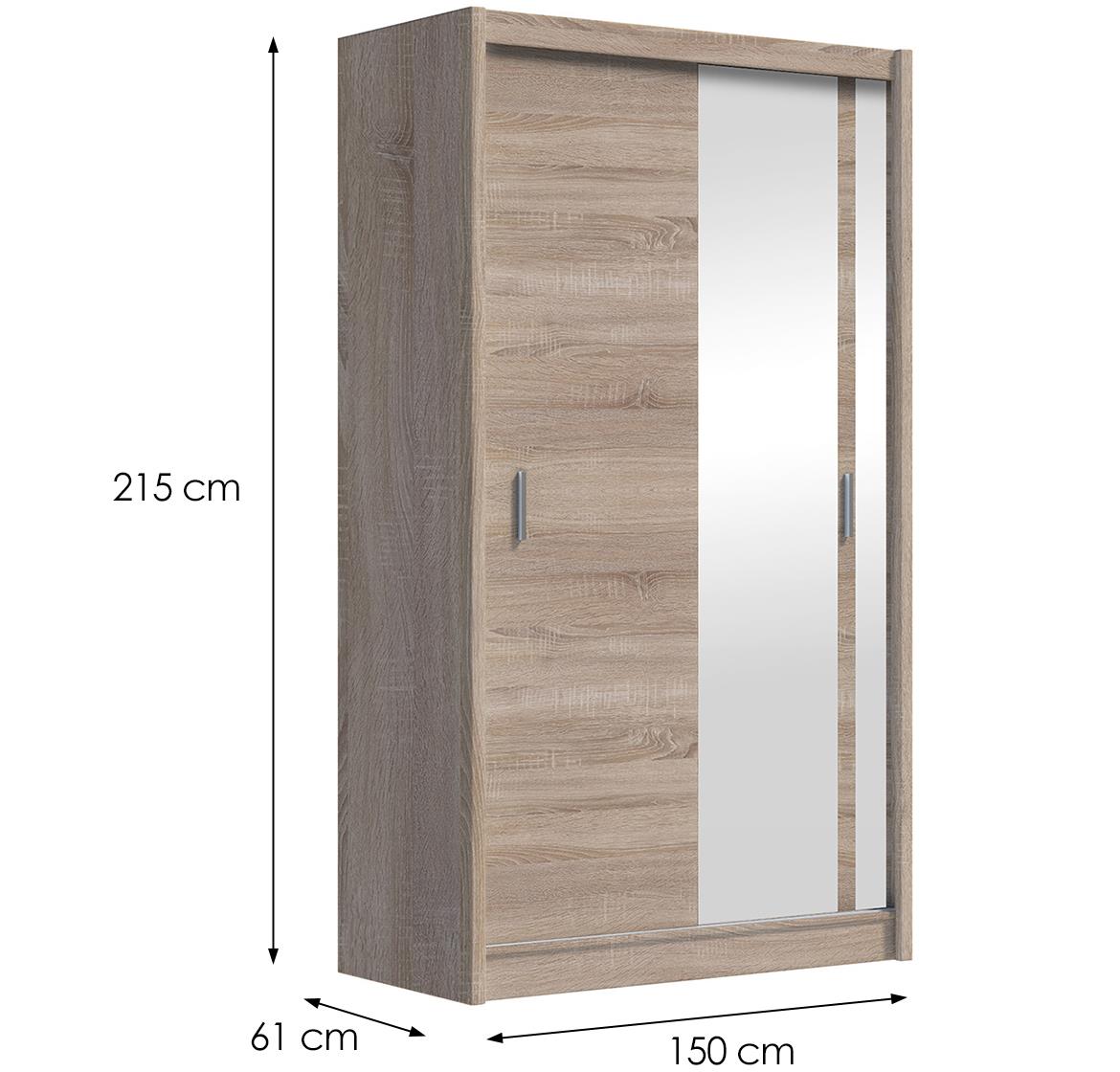 Solo 150 klizni ormar 2 vrata/ogledalo 150x61x215 cm natur (sonoma hrast)