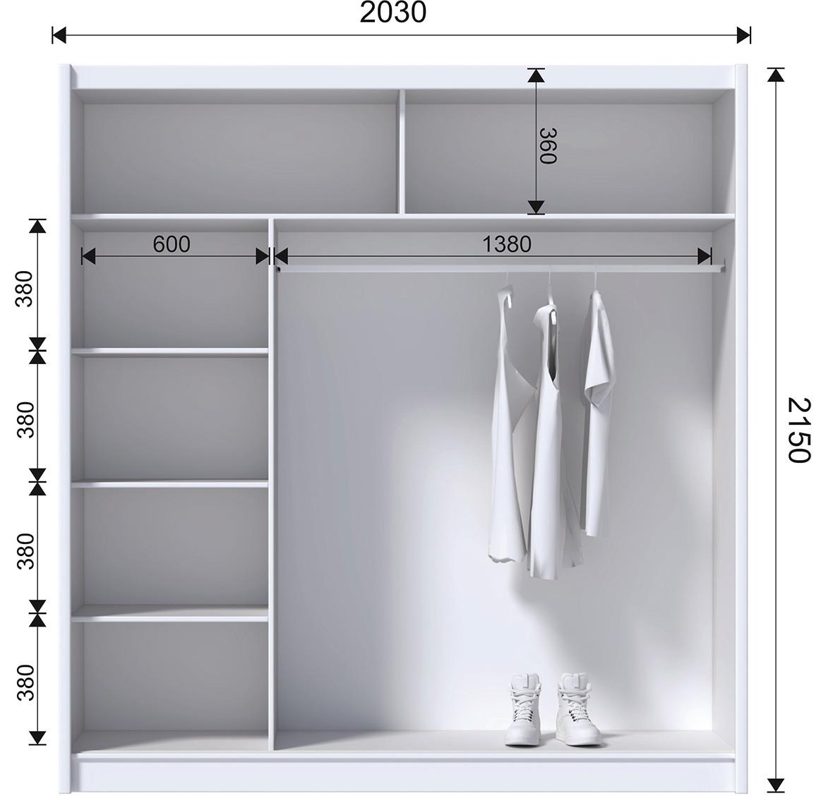 Blanca 203 kizni ormar 2 vrata/ogledalo 203x61x215 cm beli