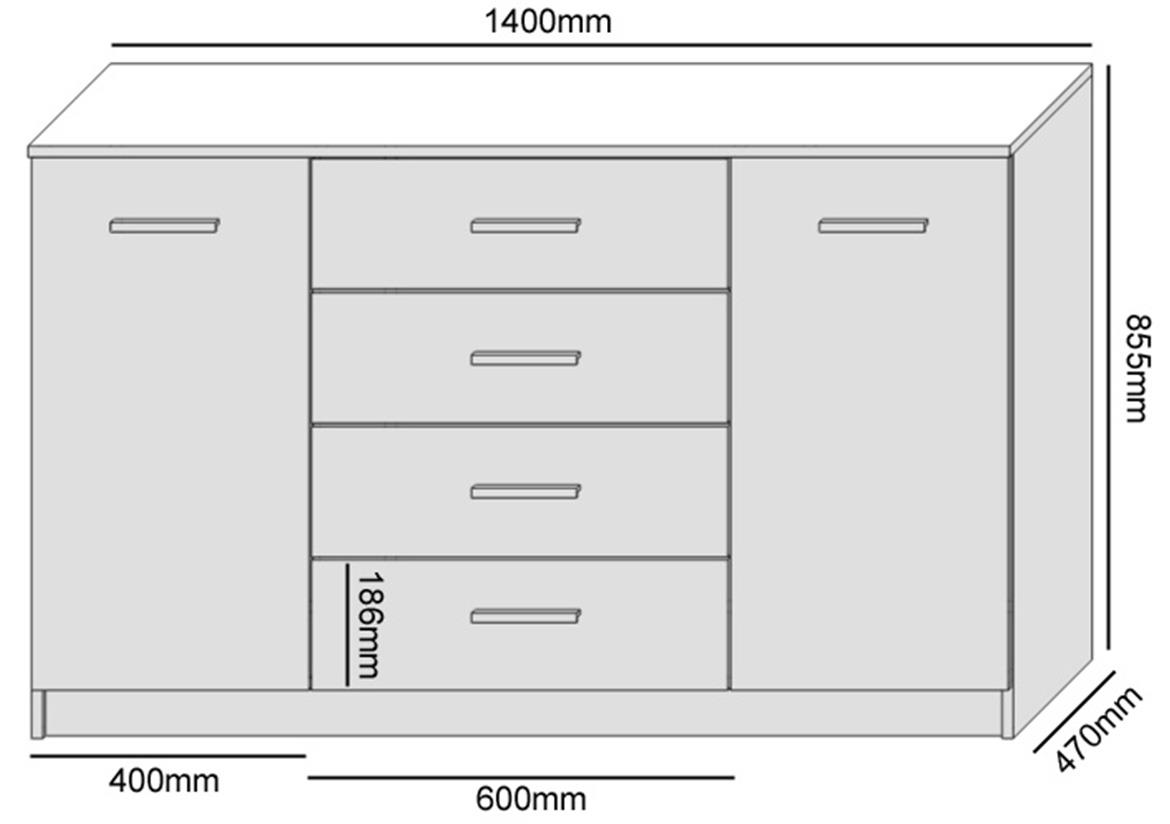 Duo 2D4S komoda 2 vrata+4 fioke 140x47x86 cm natur (wotan hrast)