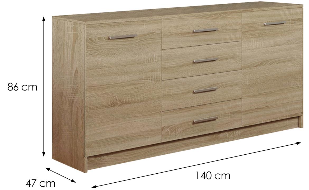 Duo 2D4S komoda 2 vrata+4 fioke 140x47x86 cm natur (sonoma hrast)