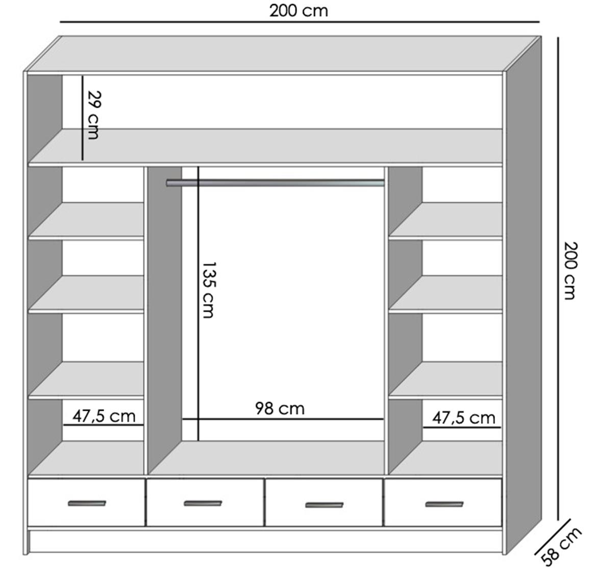 Sophie 200 ormar 4 vrata+4 fioke 200x58x200 cm beli