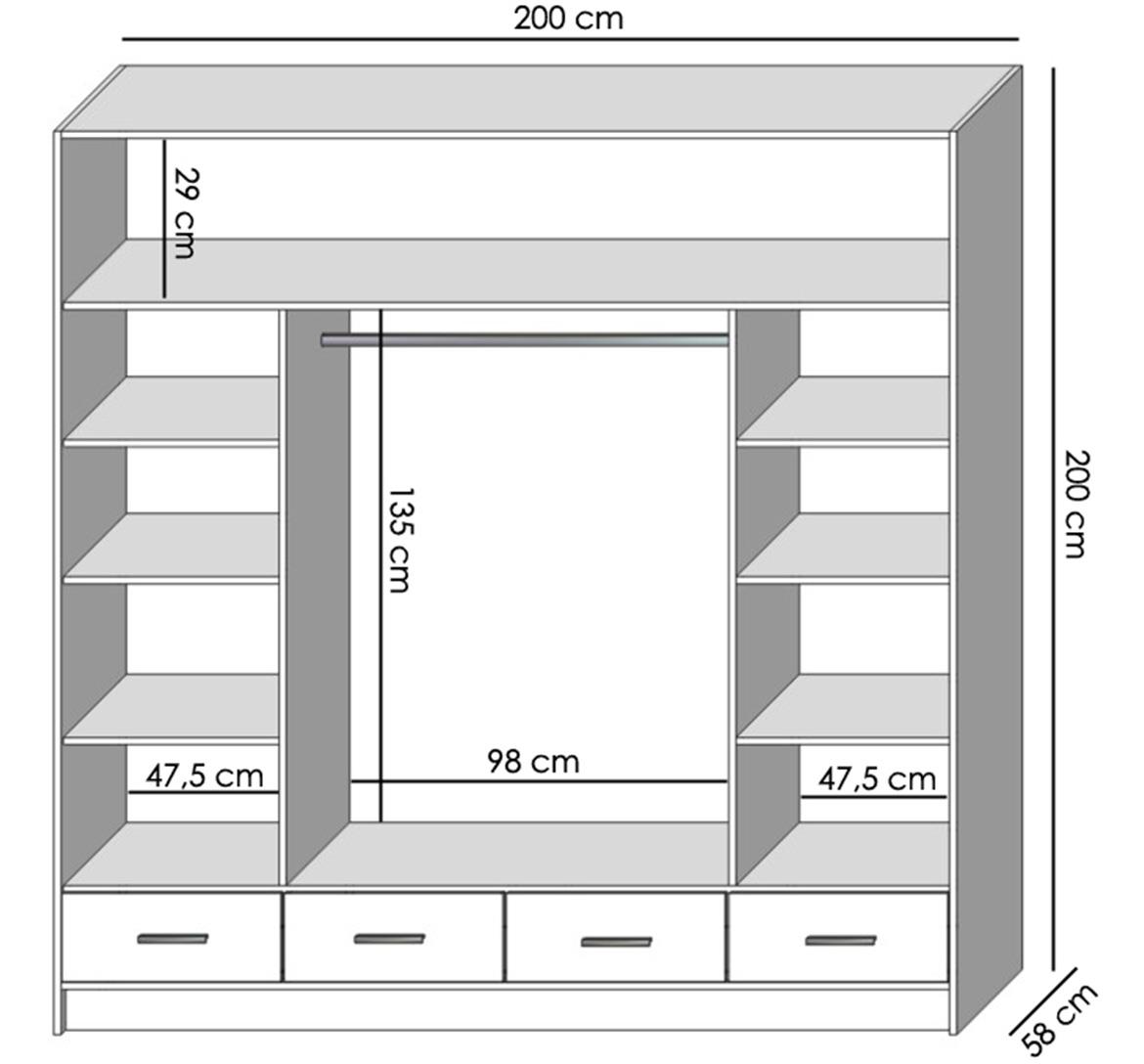 Sophie 200 ormar 4 vrata+4 fioke 200x58x200 cm natur (sonoma hrast)