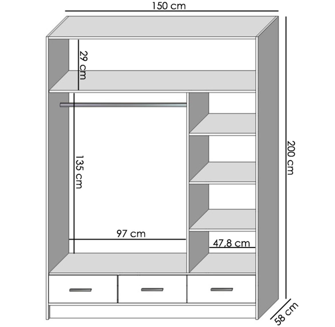 Sophie 150 ormar 3 vrata+3 fioke 150x58x200 cm natur (artisan hrast)