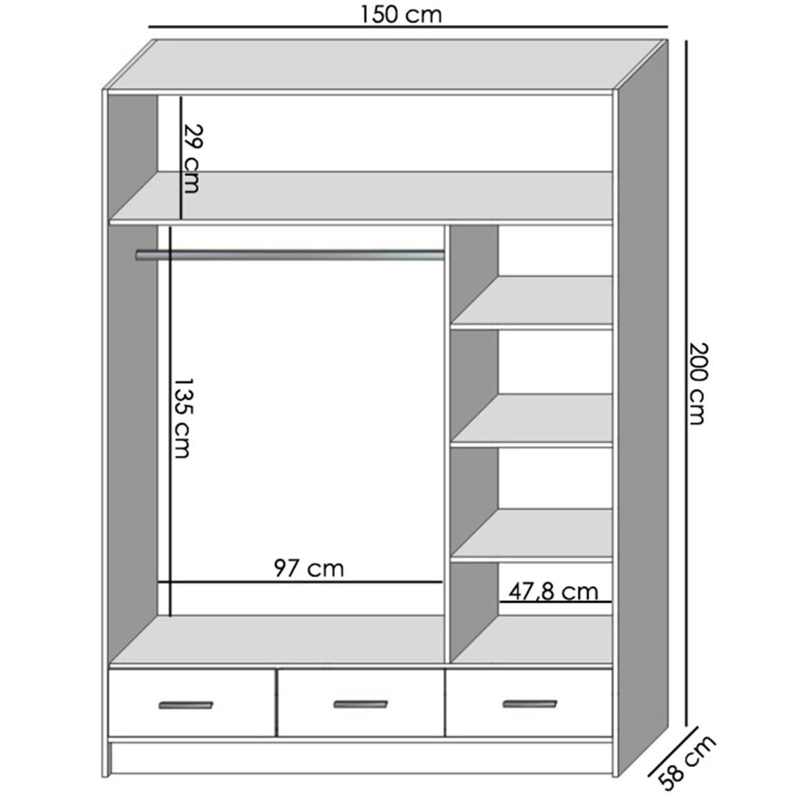 Sophie 150 ormar 3 vrata+3 fioke 150x58x200 cm natur (sonoma hrast)