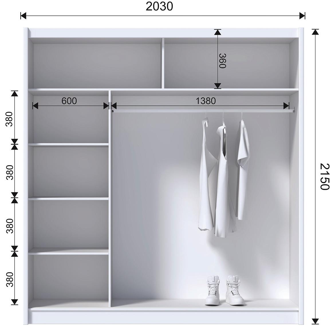 Madrid 180 klizni ormar 2 vrata/ogledalo 180x61x215 cm beli