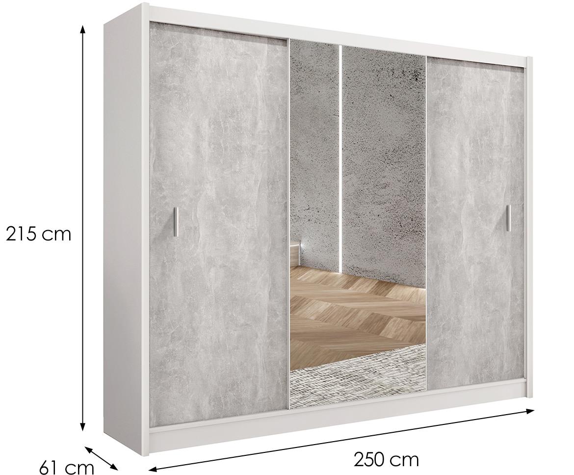 Stone 250 klizni ormar 3 vrata 250x61x215 cm belo/sivi