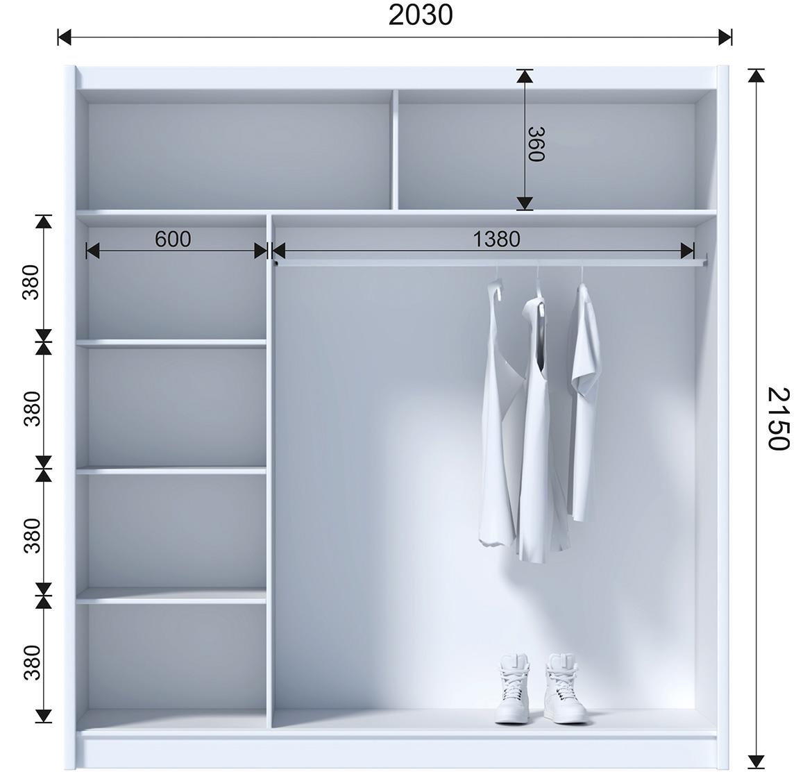 Ladder 203 klizni ormar 2 vrata/ogledalo 203x61x215 cm beli