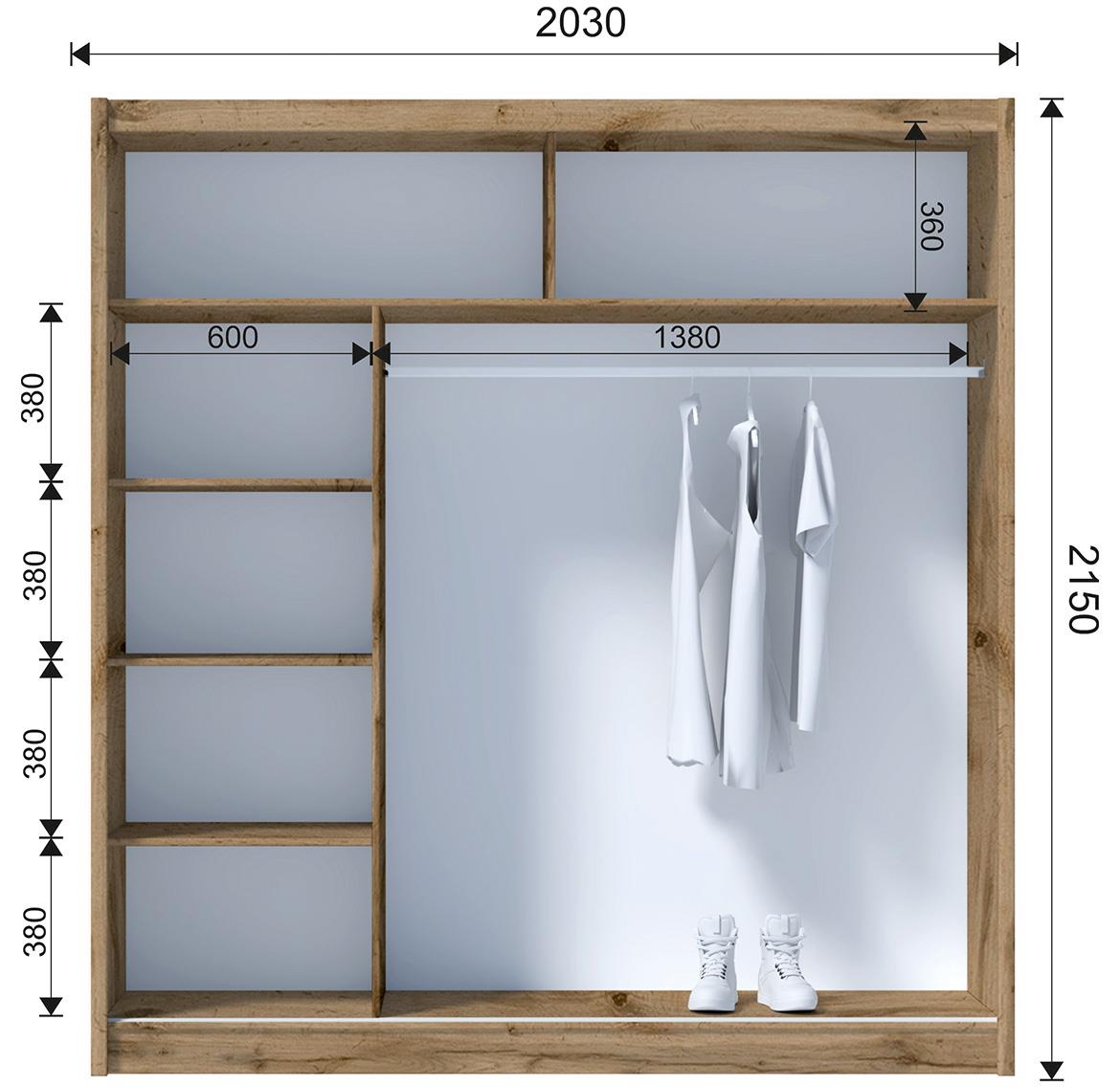 Solo 203 klizni ormar 2 vrata/ogledalo 203x61x215 cm natur (wotan hrast)