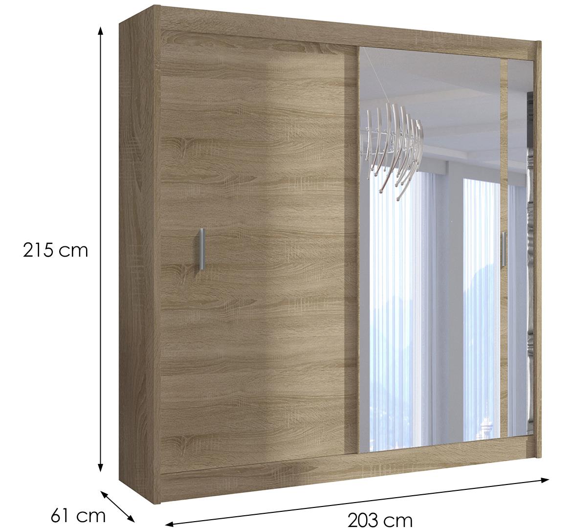 Solo 203 klizni ormar 2 vrata/ogledalo 203x61x215 cm natur (sonoma hrast)