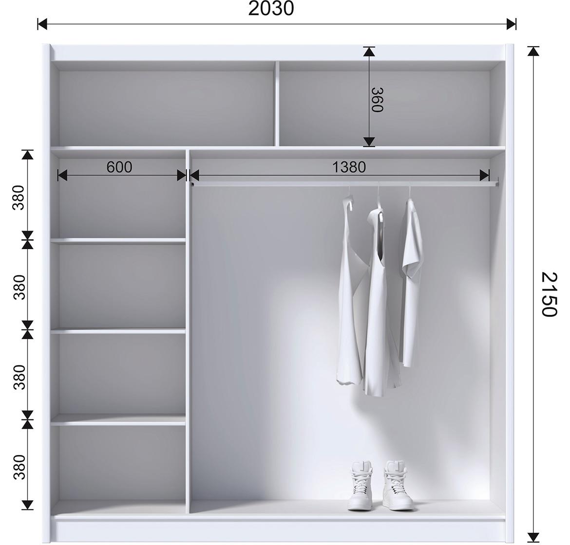 Solo 203 klizni ormar 2 vrata/ogledalo 203x61x215 cm beli