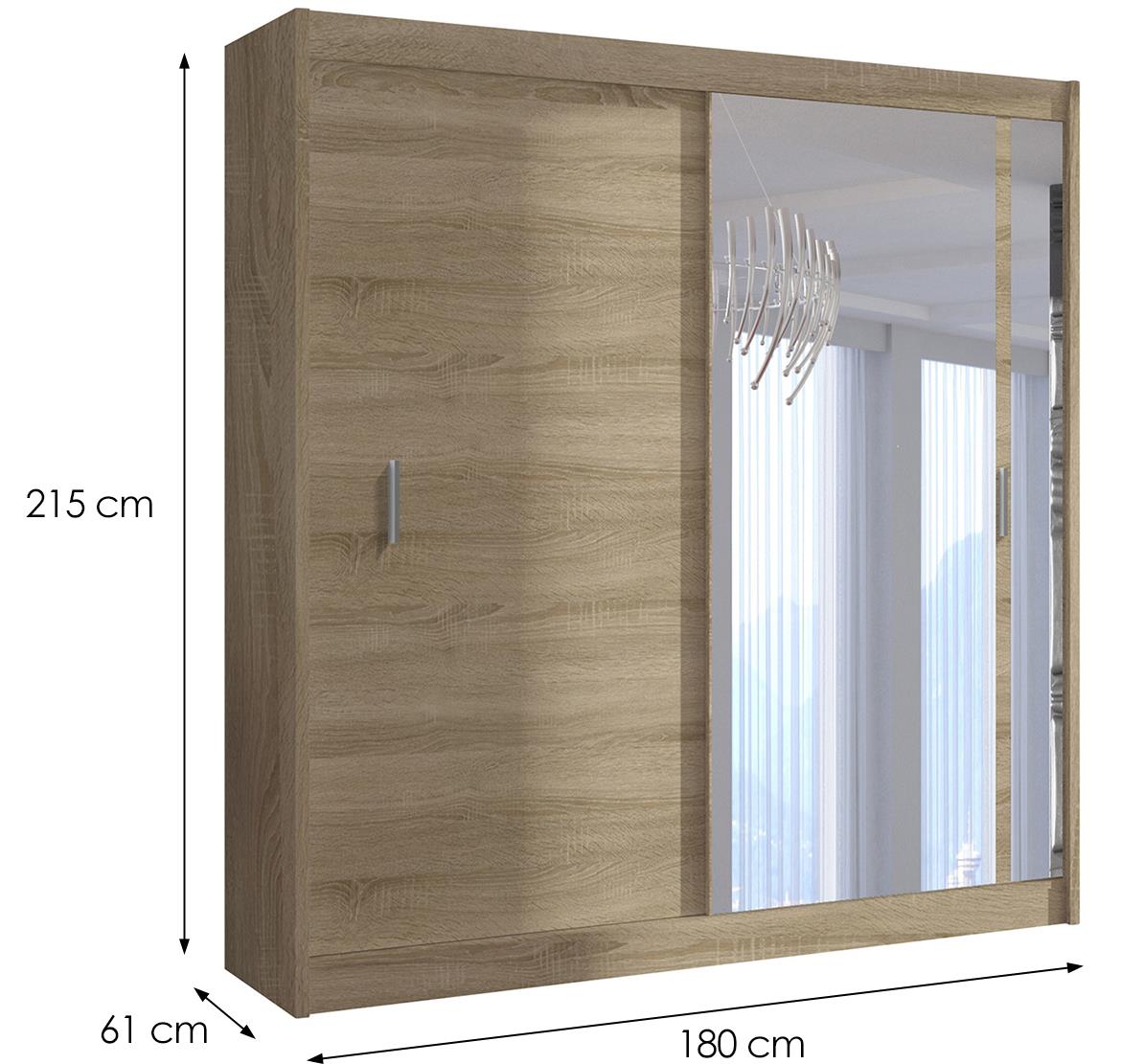 Solo 180 klizni ormar 2 vrata/ogledalo 180x61x215 cm natur (sonoma hrast)