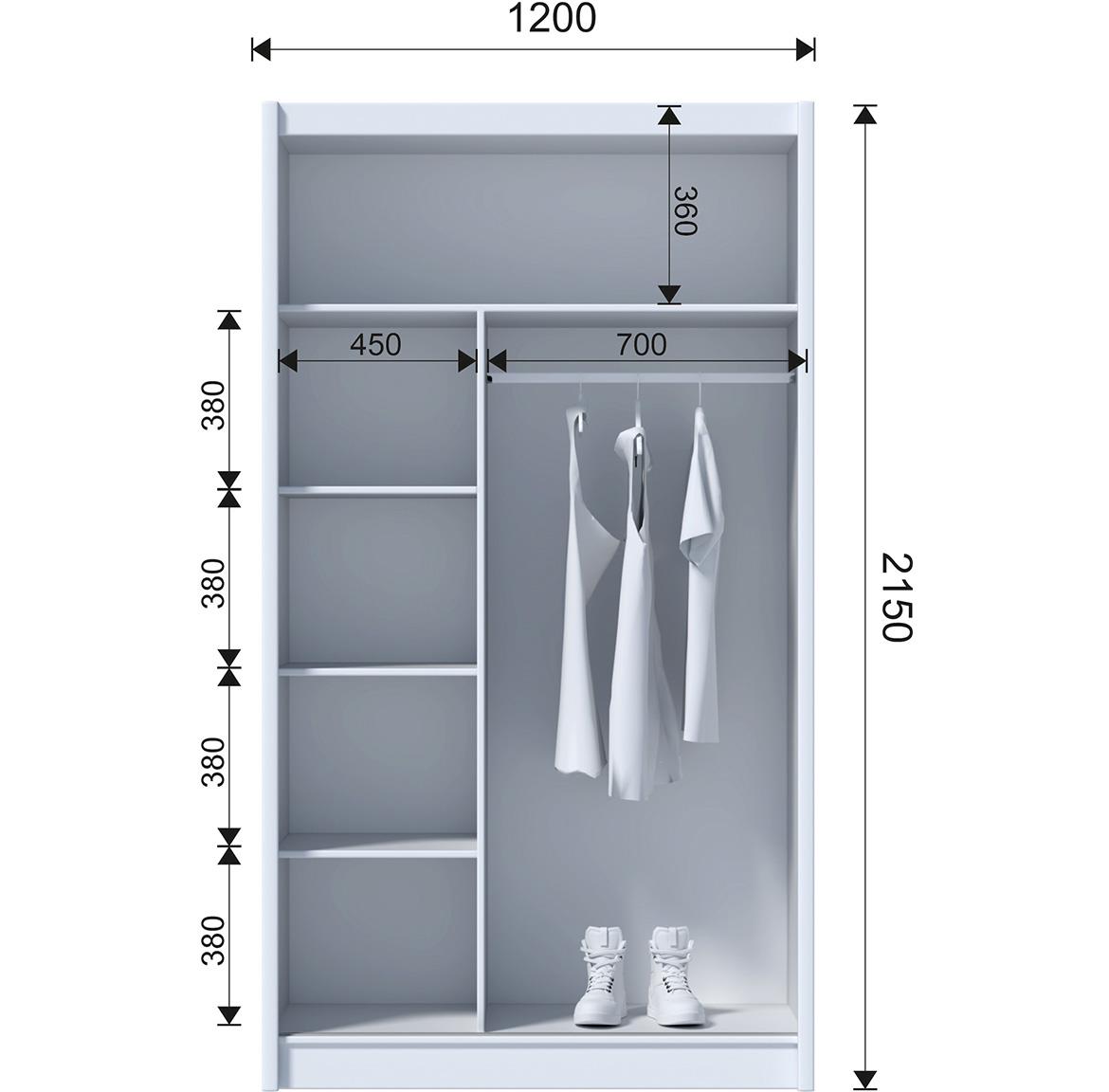 Solo 120 klizni ormar 2 vrata/ogledalo 120x61x215 cm beli