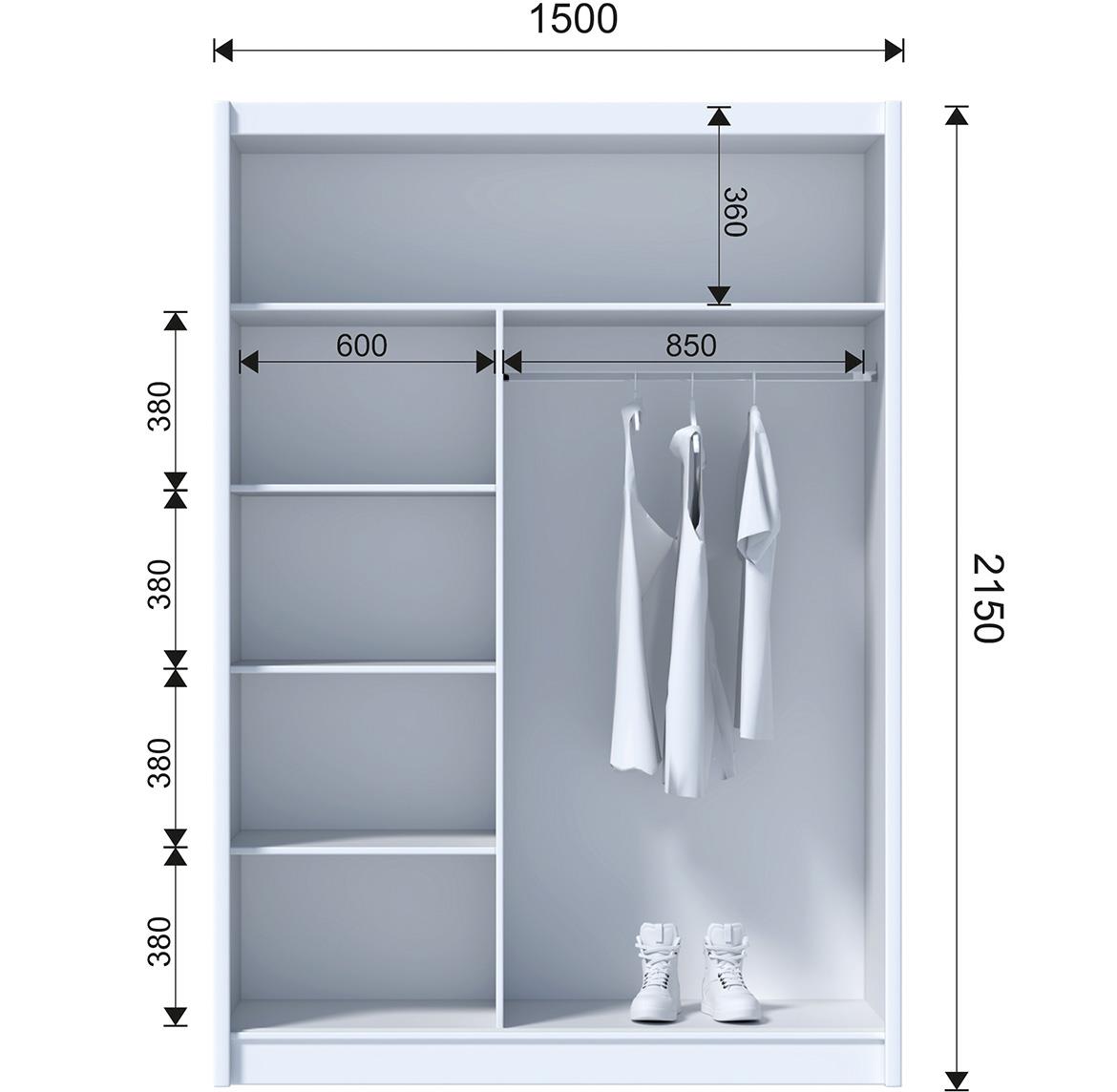 Blanca 150 kizni ormar 2 vrata/ogledalo 150x61x215 cm beli